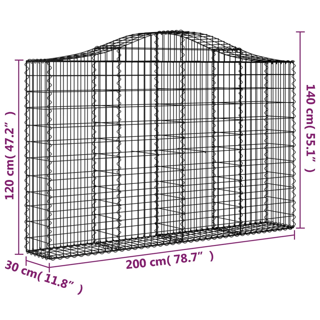 vidaXL Cesta gaviones forma arco hierro galvanizado 200x30x120/140 cm