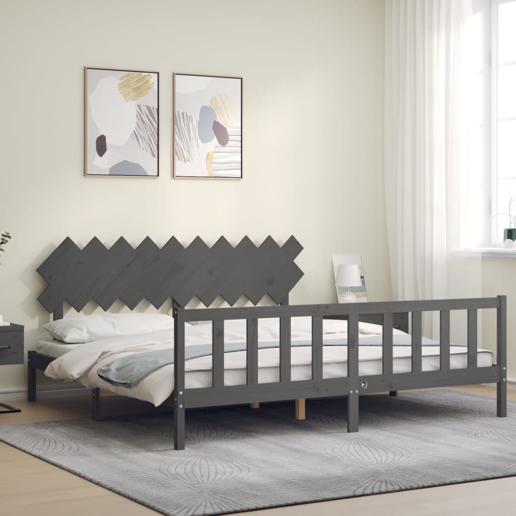 vidaXL Estructura de cama con cabecero madera maciza gris 200x200 cm