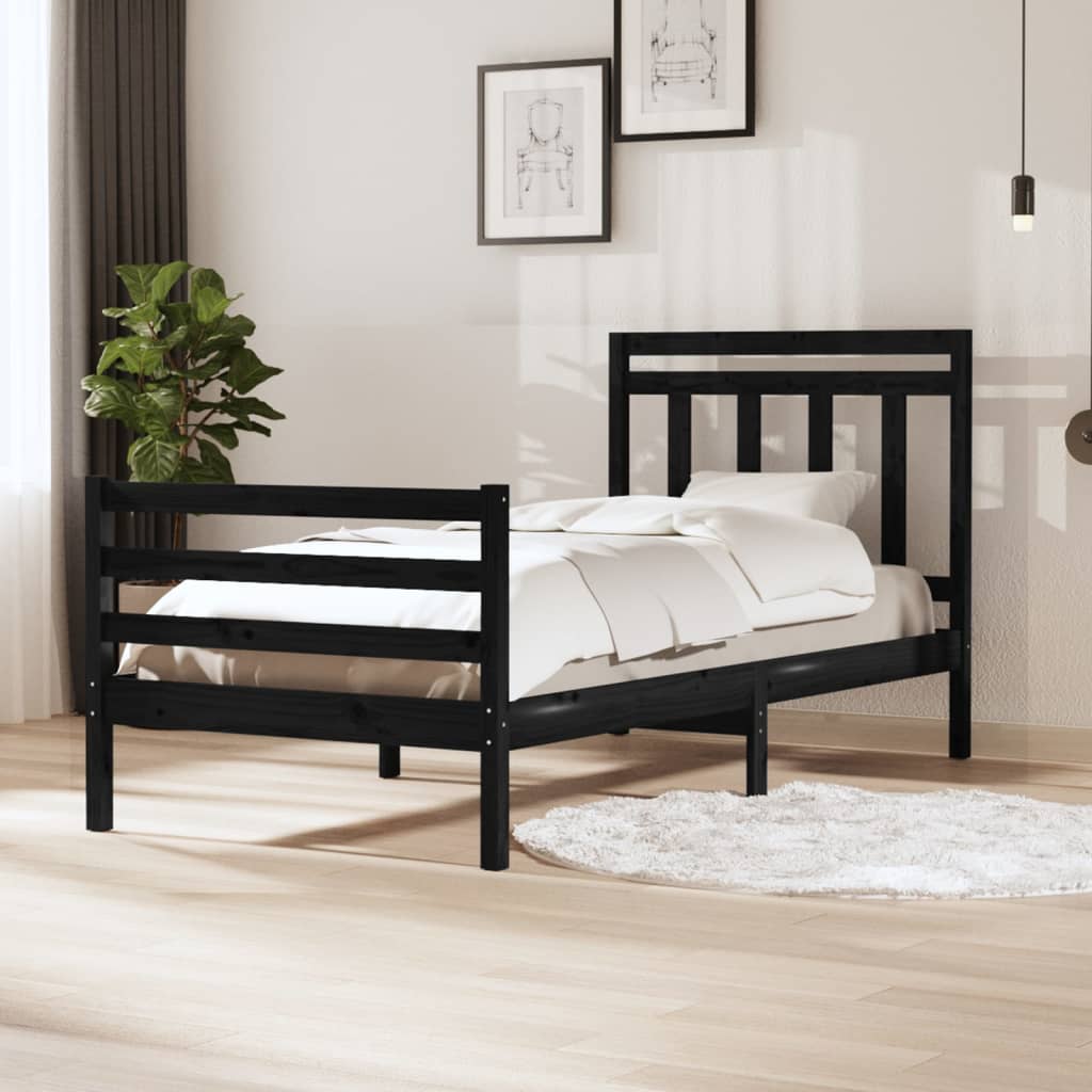 vidaXL Estructura de cama madera maciza negra 100x200 cm