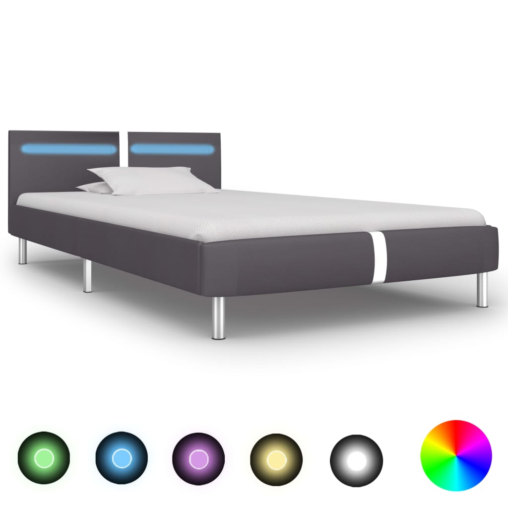 vidaXL Estructura de cama con LED sin colchón cuero gris 90x200 cm