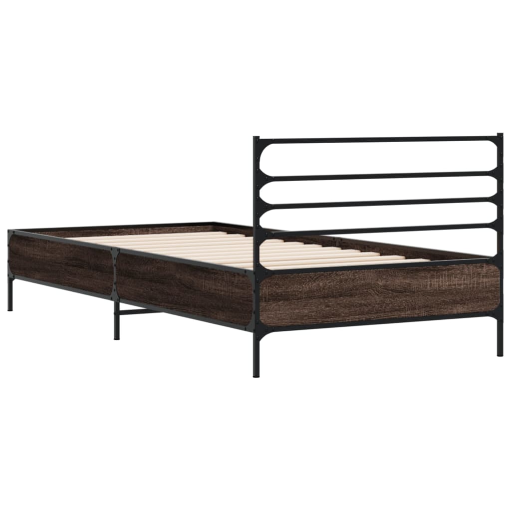 vidaXL Estructura cama madera ingeniería metal roble marrón 75x190 cm