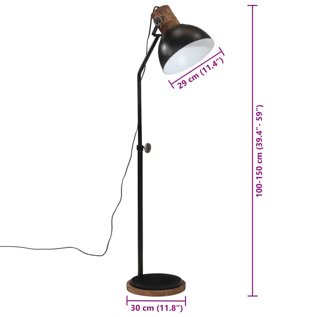 vidaXL Lámpara de pie negra 25 W E27 30x30x90-150 cm