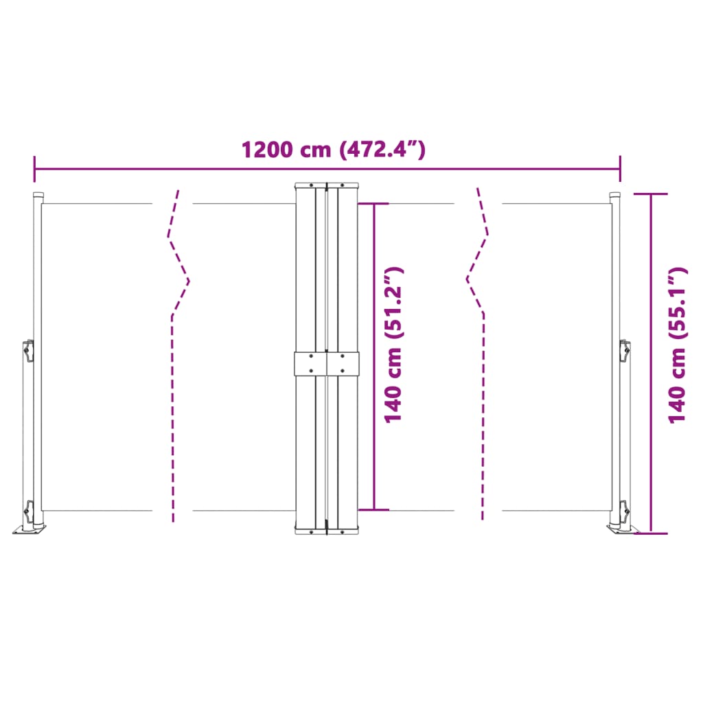 vidaXL Toldo lateral retráctil crema 140x1200 cm