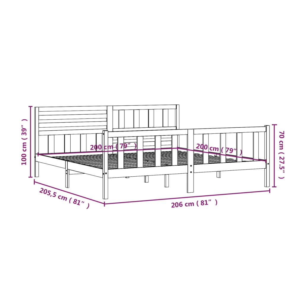 vidaXL Estructura de cama de madera maciza gris 200x200 cm