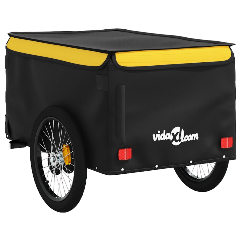 vidaXL Remolque para bicicleta hierro negro y amarillo 45 kg