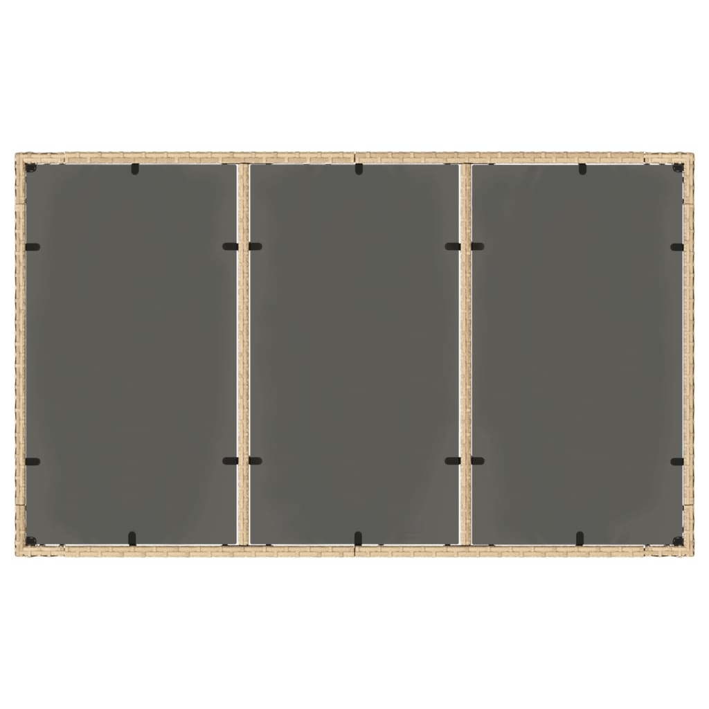 vidaXL Mesa de jardín superficie de vidrio ratán PE beige 150x90x75 cm