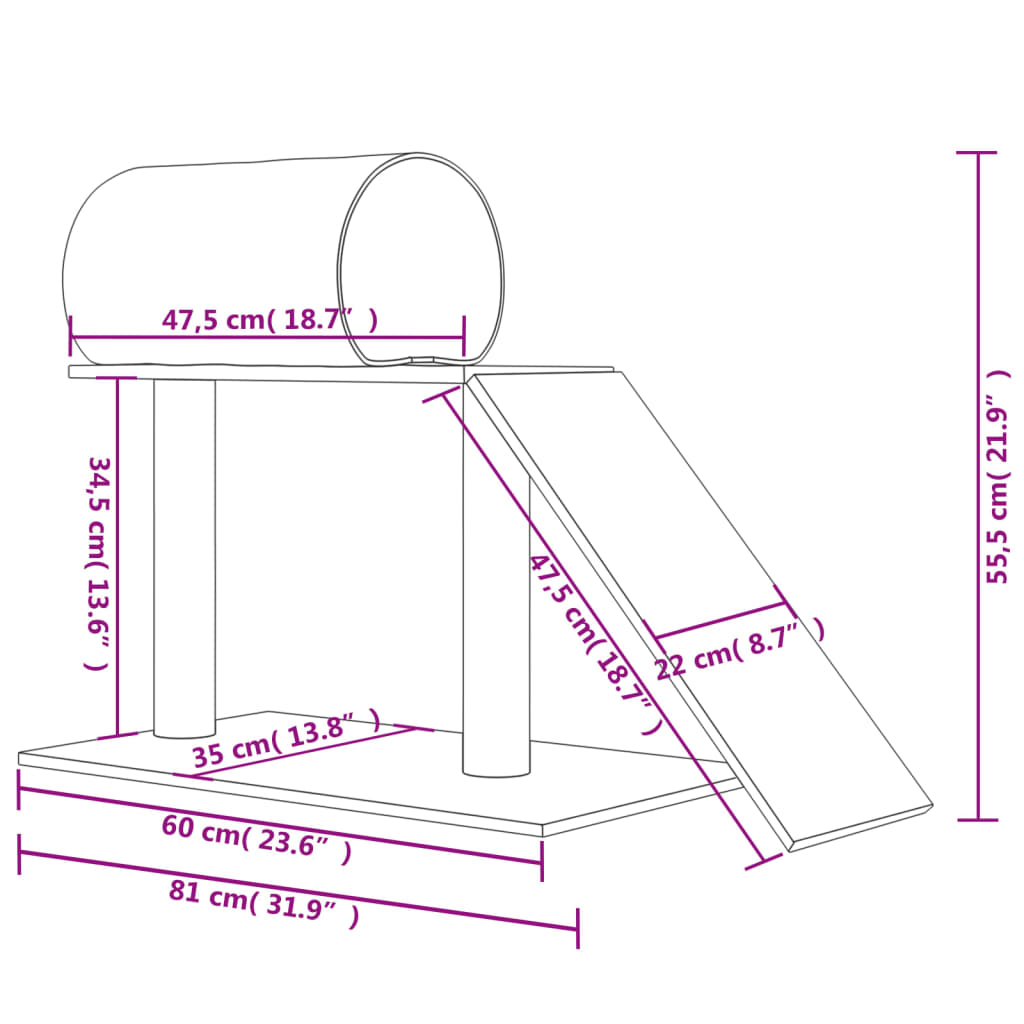 vidaXL Rascador para gatos con túnel y escalera color crema 55,5 cm