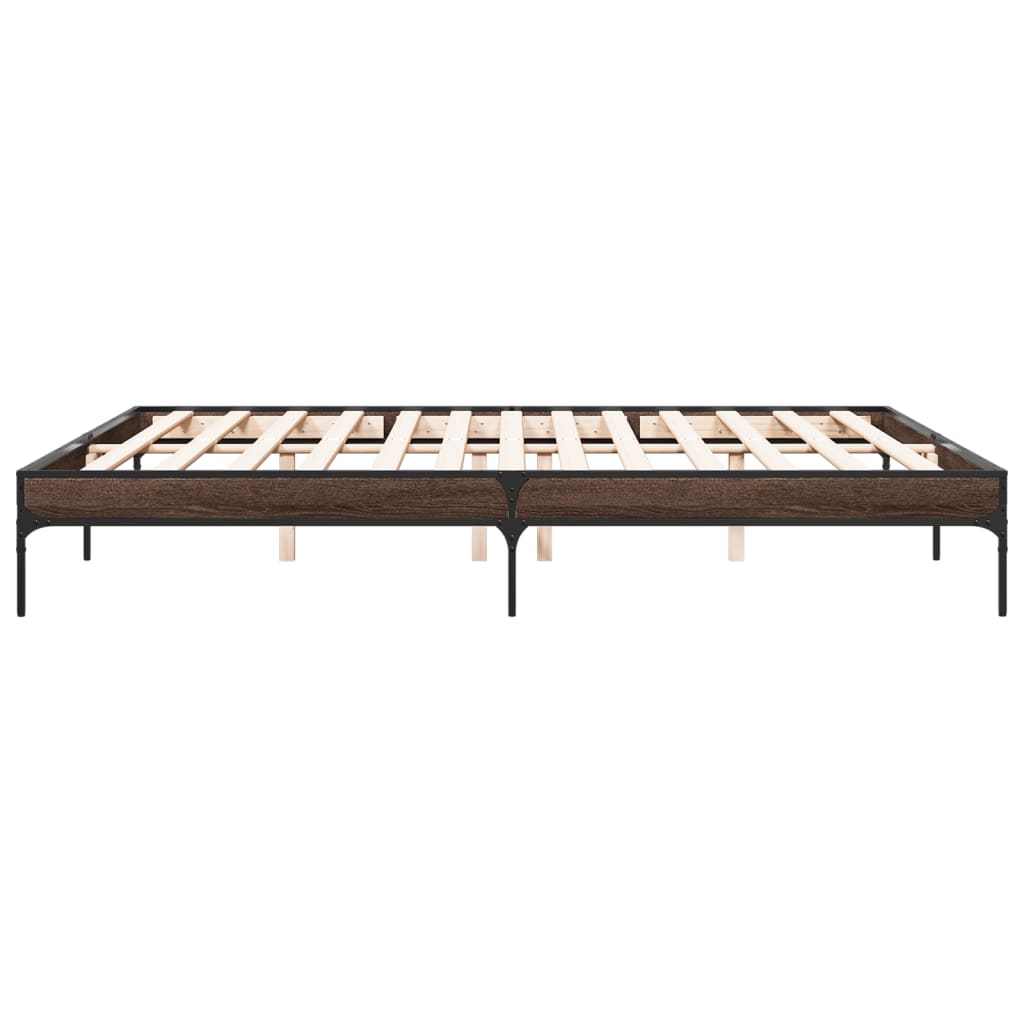 vidaXL Estructura cama madera ingeniería metal marrón roble 200x200 cm