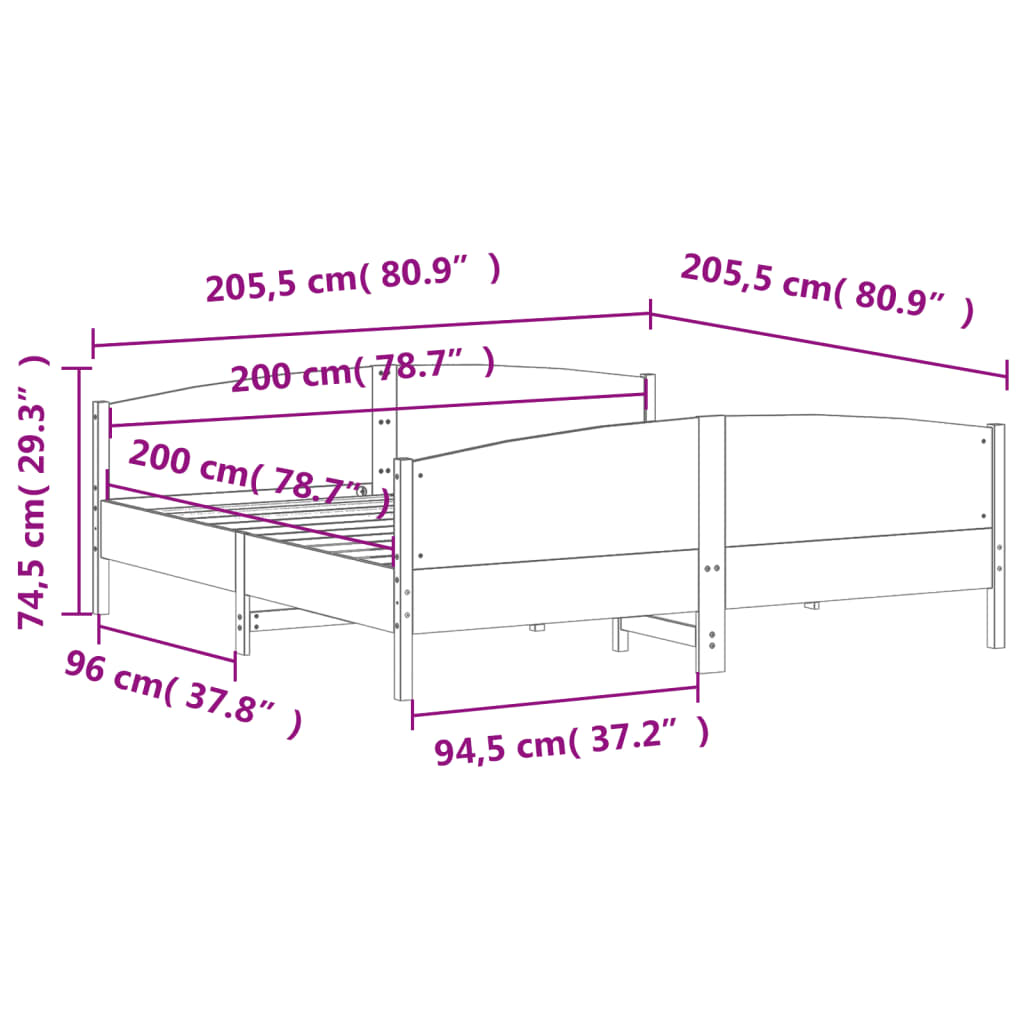 vidaXL Estructura de cama sin colchón madera maciza de pino 200x200 cm