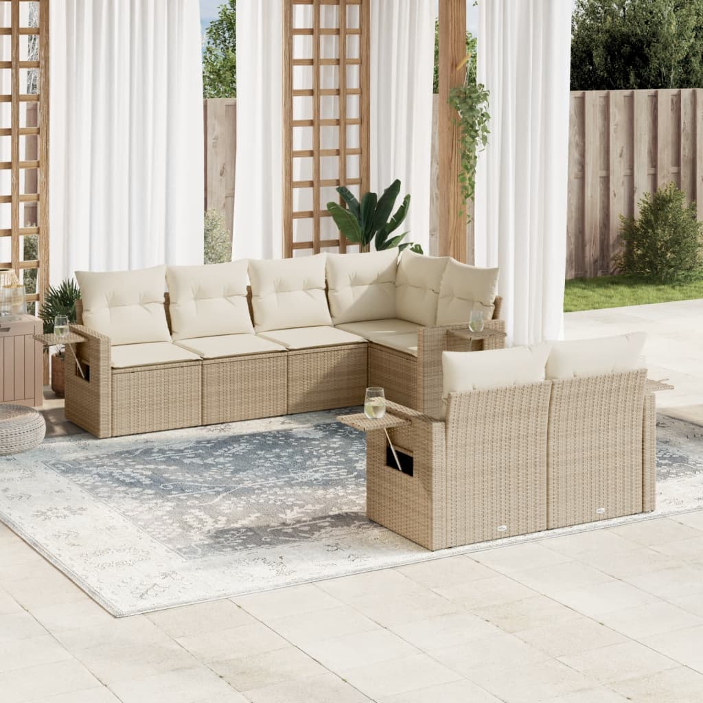 vidaXL Set sofás de jardín 7 piezas y cojines ratán sintético beige