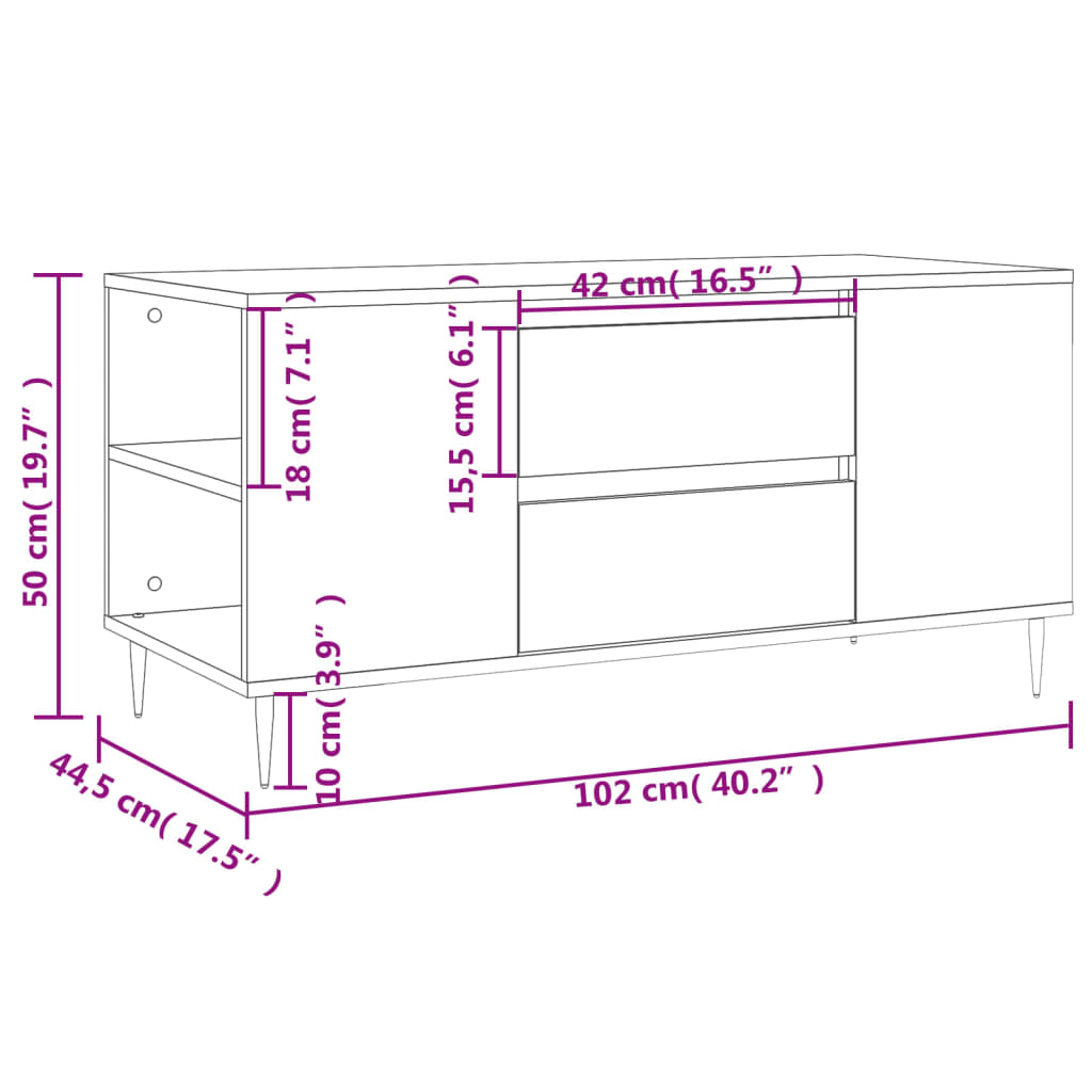 vidaXL Mesa de centro madera de ingeniería roble Sonoma 102x44,5x50 cm