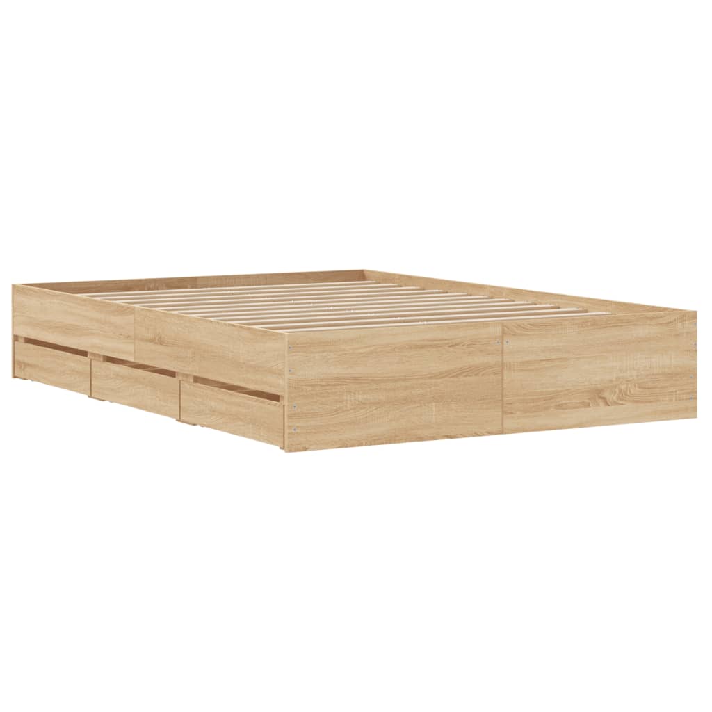 vidaXL Cama con cajones madera ingeniería roble Sonoma 135x190 cm