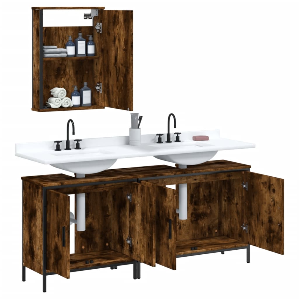 vidaXL Set de muebles baño 3 pzas madera contrachapada roble ahumado