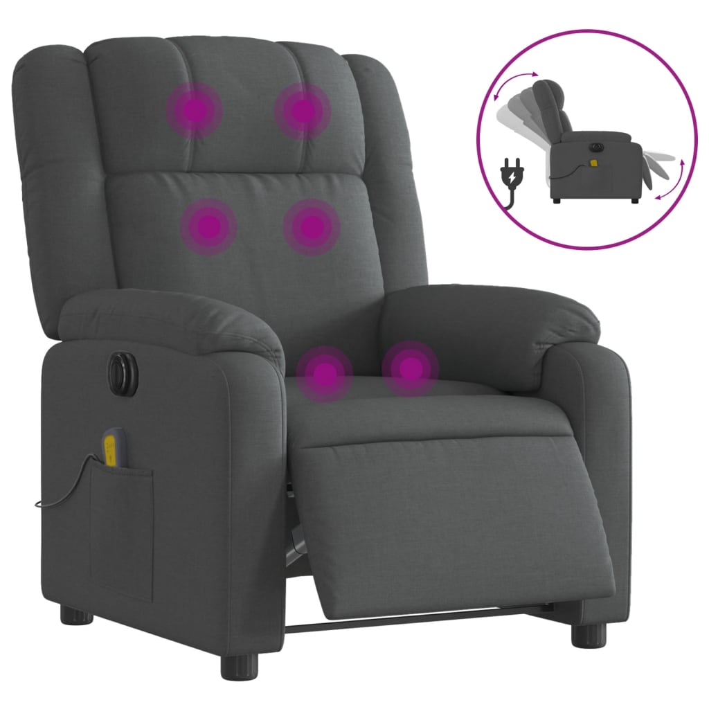 vidaXL Sillón reclinable de masaje eléctrico tela gris oscuro