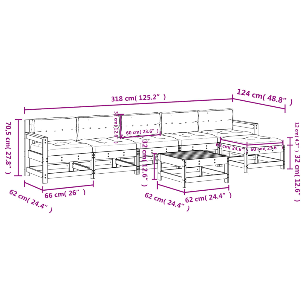 vidaXL Juego de muebles de jardín 7 pzas y cojines madera maciza gris