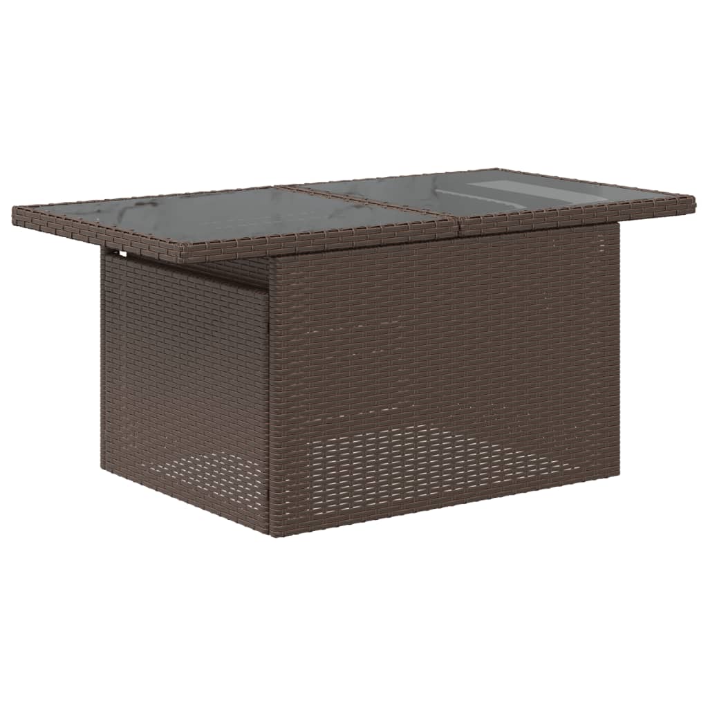 vidaXL Mesa de jardín superficie vidrio ratán PE marrón 100x55x73 cm