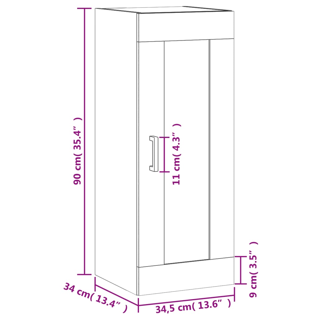 vidaXL Armario de pared madera ingeniería gris hormigón 34,5x34x90 cm