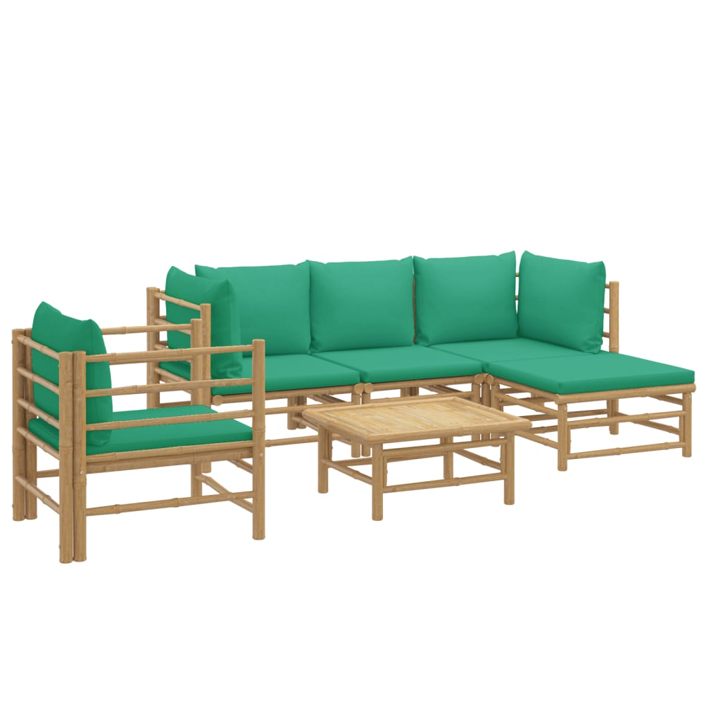 vidaXL Set de muebles de jardín 6 piezas bambú con cojines verde