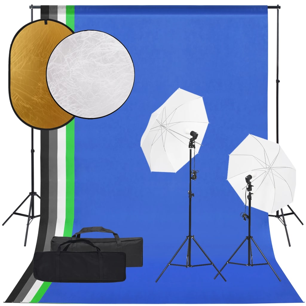 vidaXL Kit de estudio fotográfico con set de luces, fondo y reflector