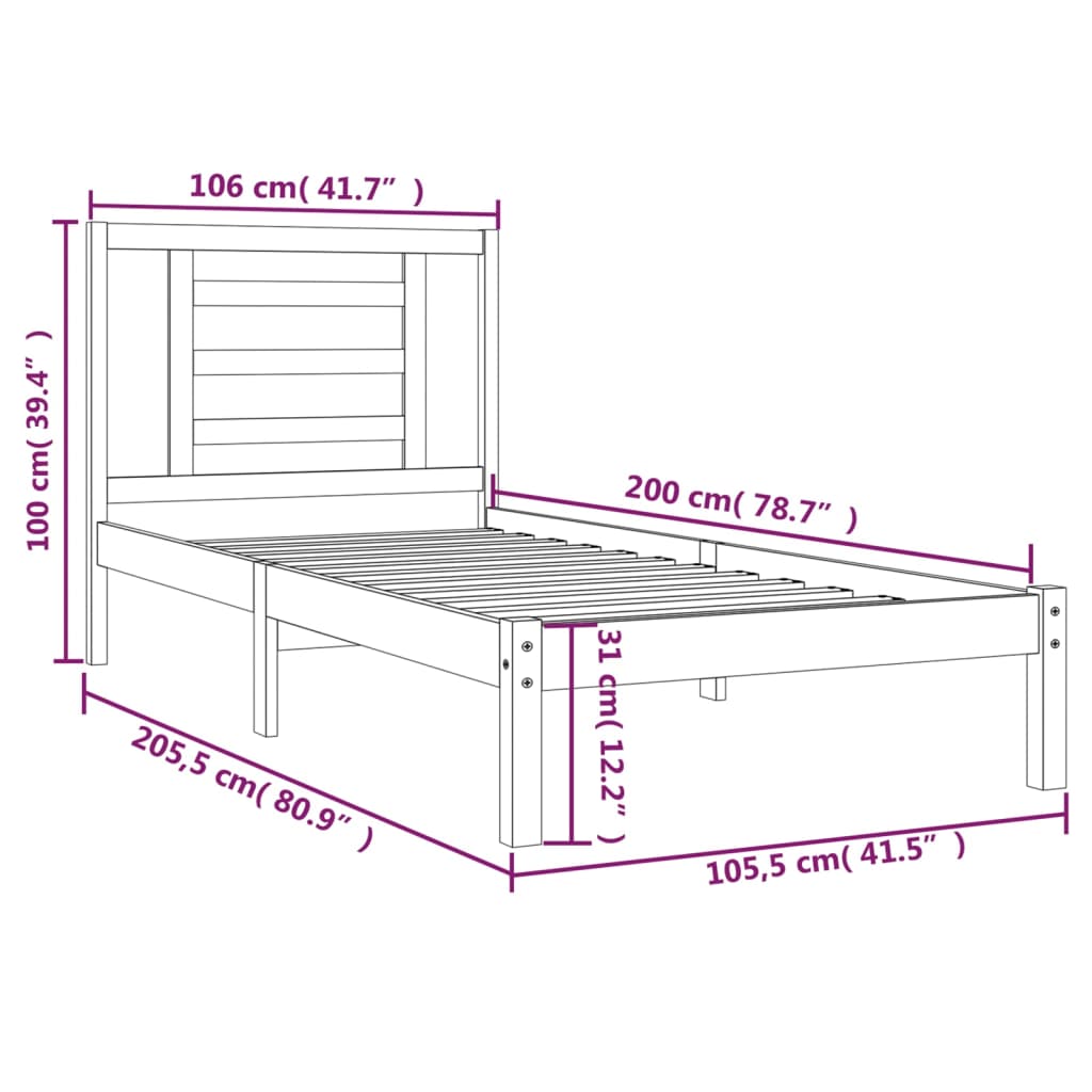 vidaXL Estructura de cama madera maciza de pino negra 100x200 cm