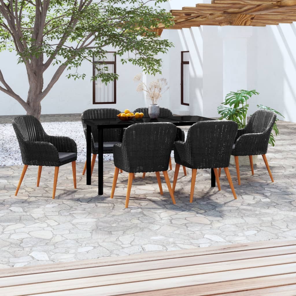 vidaXL Juego de comedor de jardín 7 piezas con cojines negro