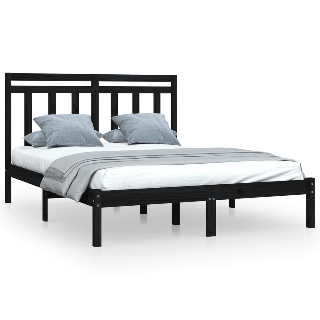 vidaXL Estructura de cama doble madera maciza negra 135x190 cm