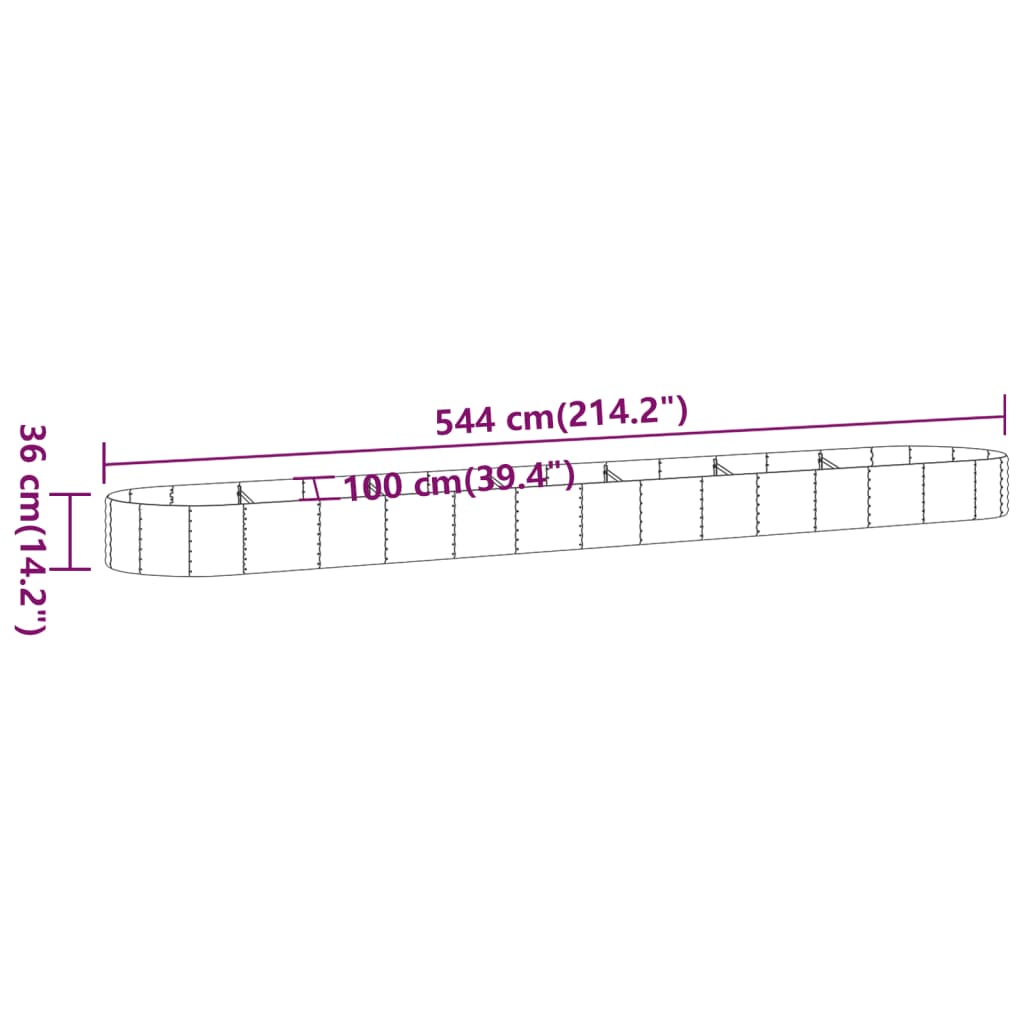 vidaXL Jardinera arriate acero recubrimiento polvo plata 544x100x36 cm