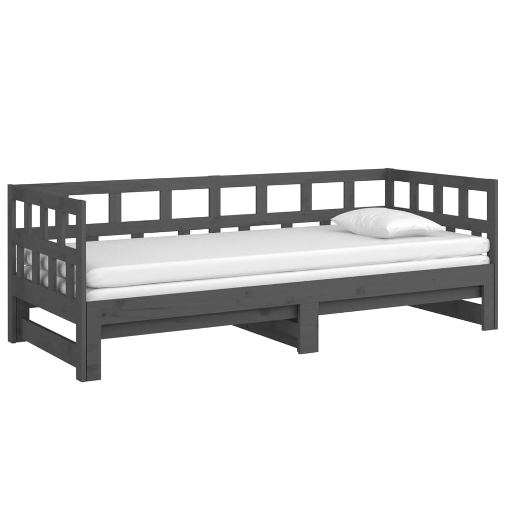 vidaXL Sofá cama extraíble madera maciza de pino gris 2x(90x200) cm