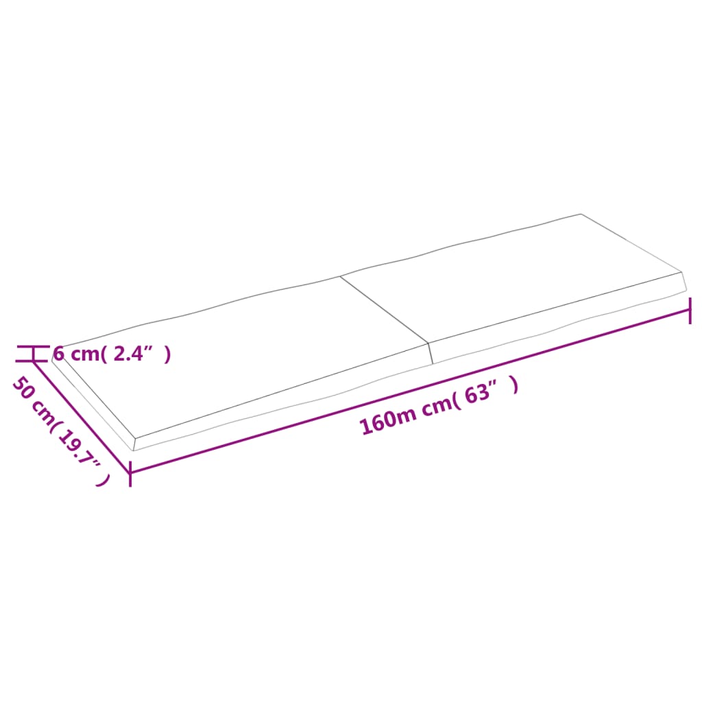vidaXL Tablero de mesa madera maciza borde natural 160x50x(2-6) cm