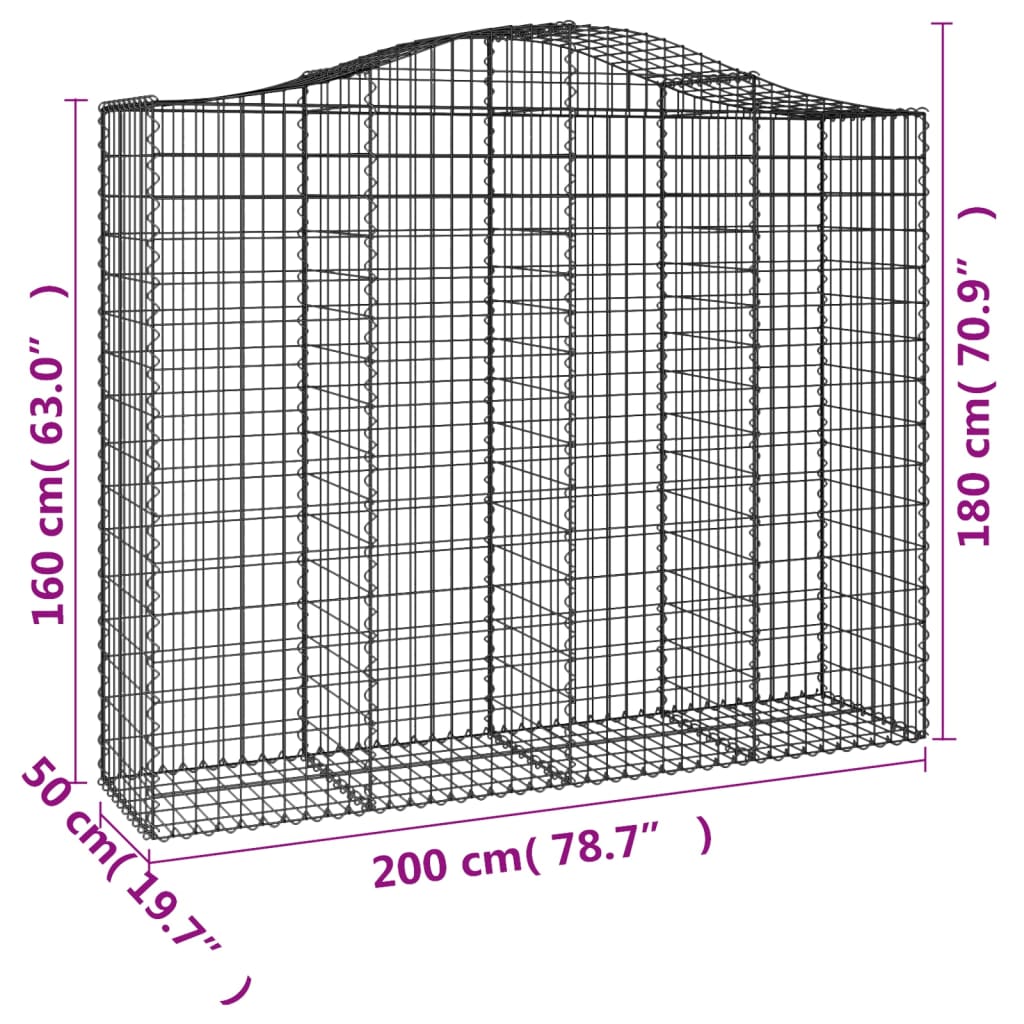 vidaXL Cestas gaviones 20 uds forma de arco hierro 200x50x160/180 cm