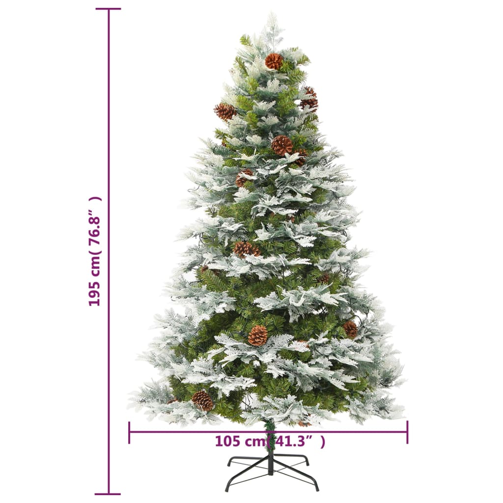 vidaXL Árbol de Navidad con luces y piñas PVC PE verde 195 cm