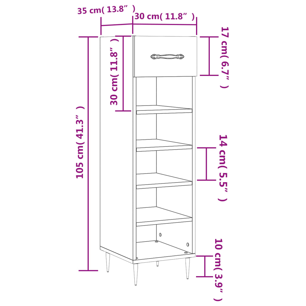 vidaXL Zapatero madera de ingeniería gris Sonoma 30x35x105 cm