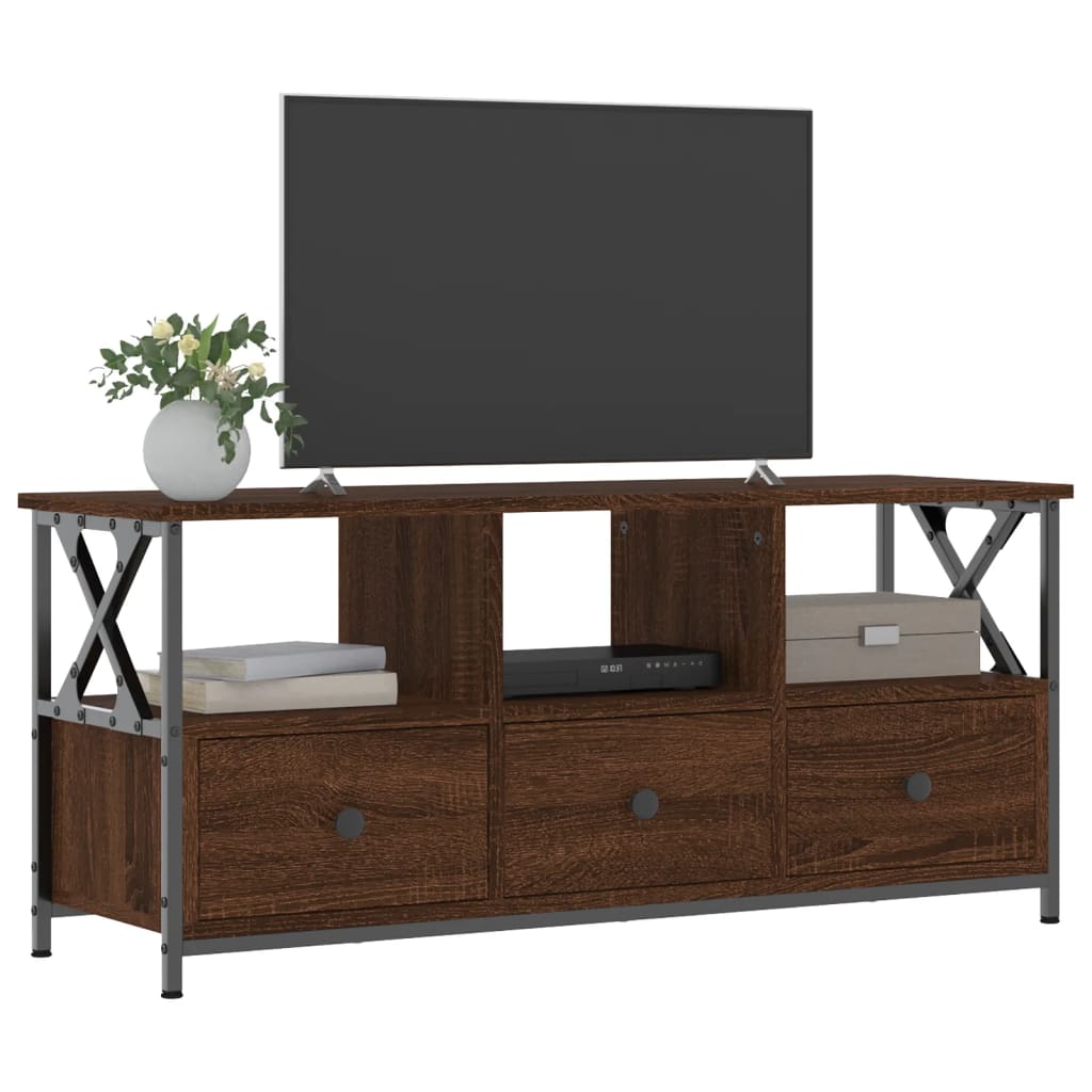 vidaXL Mueble TV hierro madera contrachapada roble marrón 102x33x45 cm