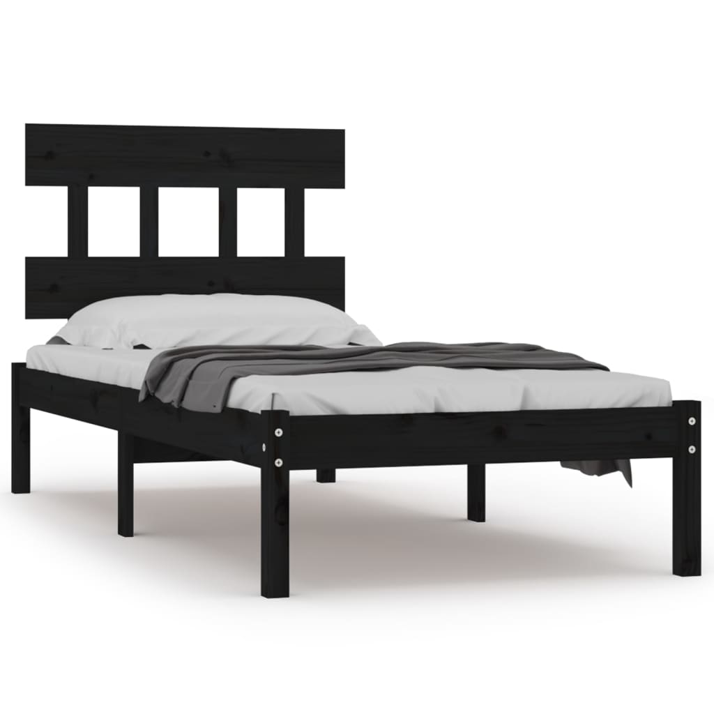 vidaXL Estructura de cama individual madera maciza negra 90x190 cm