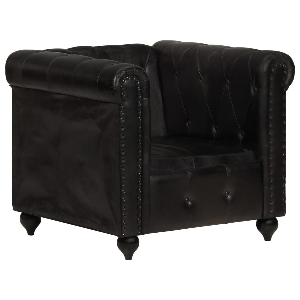 vidaXL Sillón Chesterfield de cuero auténtico negro