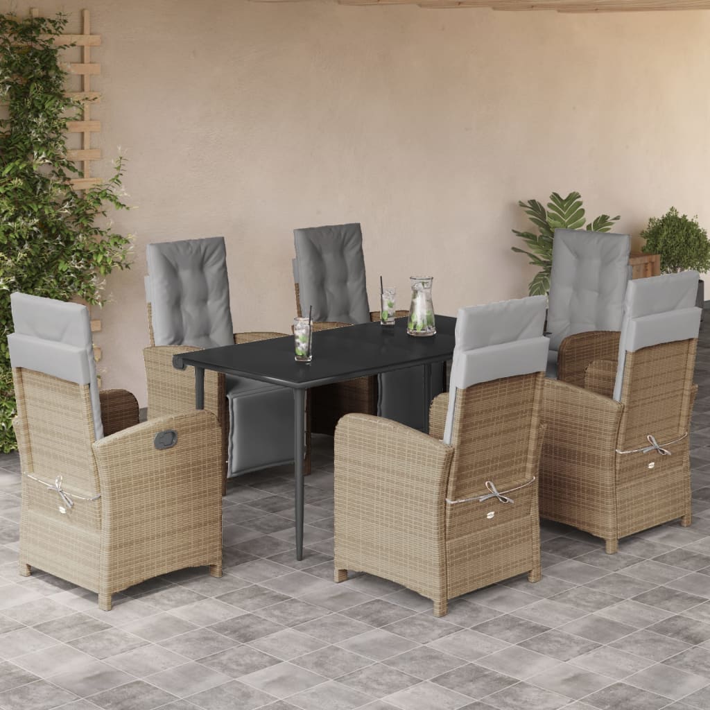 vidaXL Set comedor de jardín 7 pzas con cojines ratán sintético beige