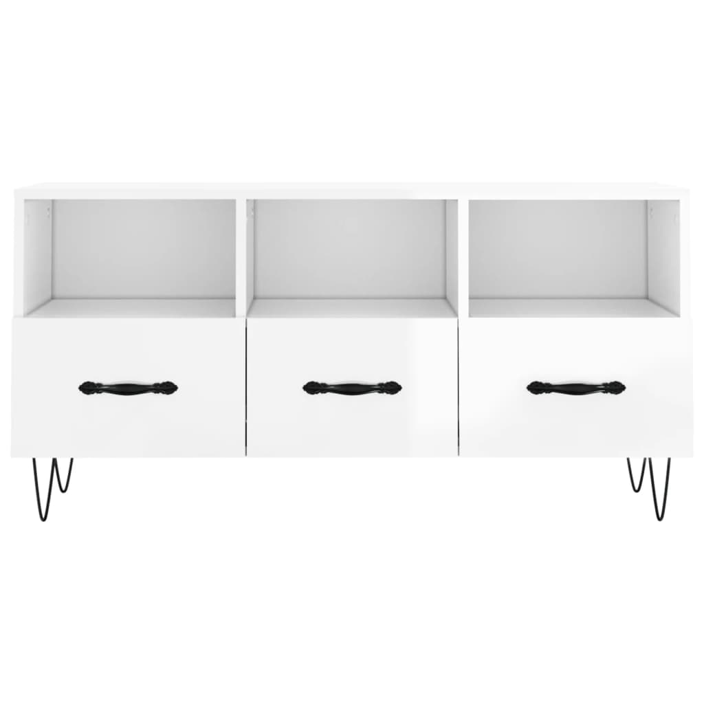 vidaXL Mueble de TV madera contrachapada blanco brillo 102x36x50 cm