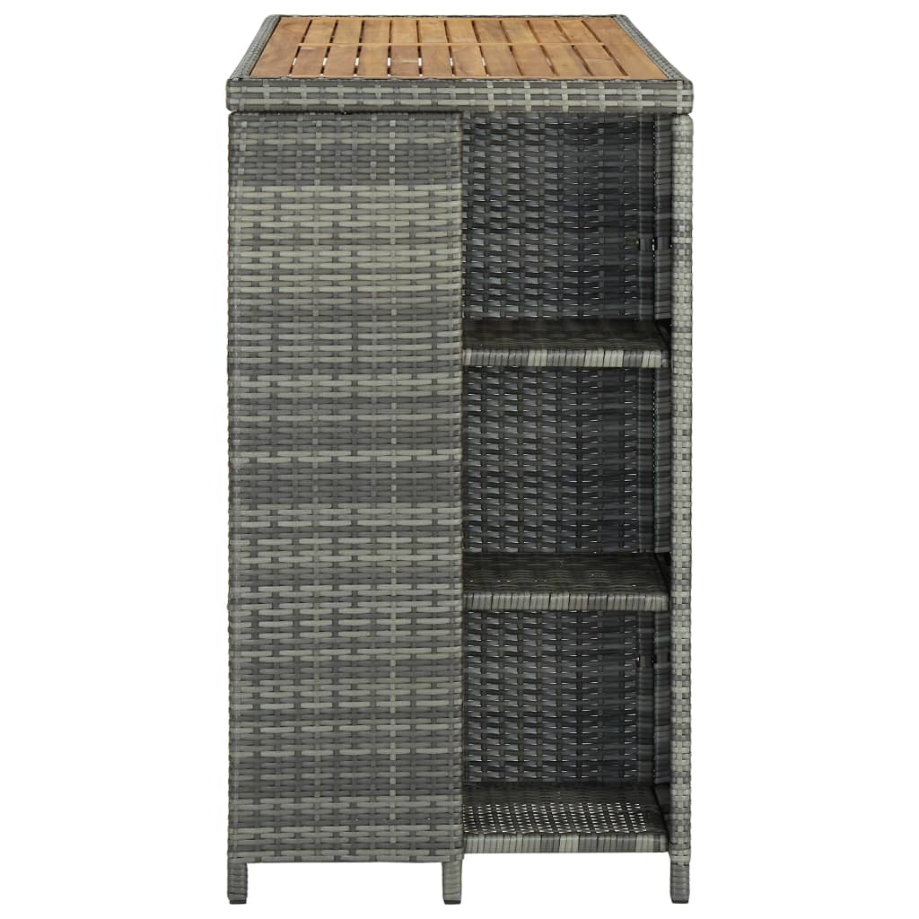 vidaXL Mesa bar estante almacenaje 120x60x110 cm ratán sintético gris