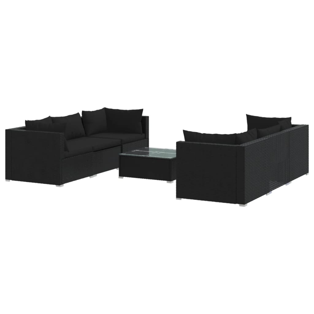 vidaXL Set de muebles de jardín y cojines 7 pzas ratán sintético negro