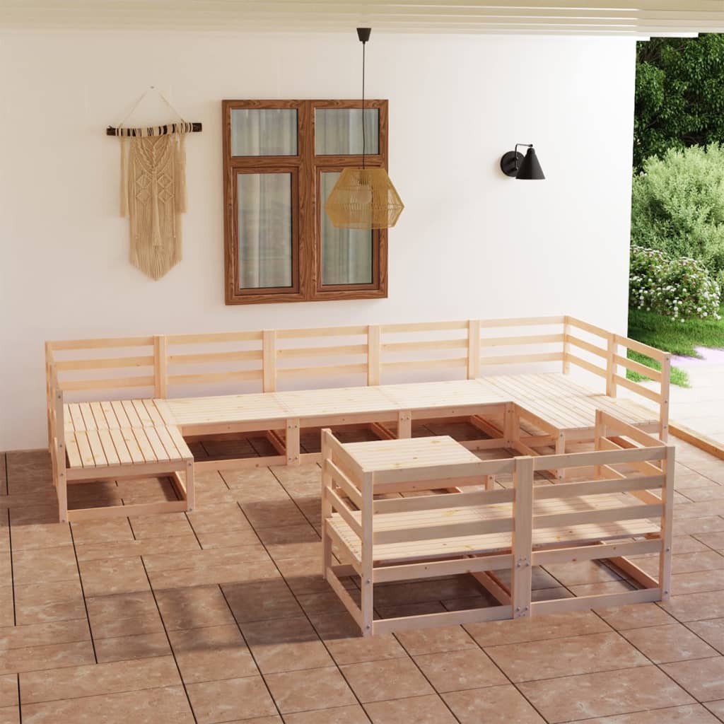 vidaXL Juego de muebles de jardín 10 piezas madera maciza de pino