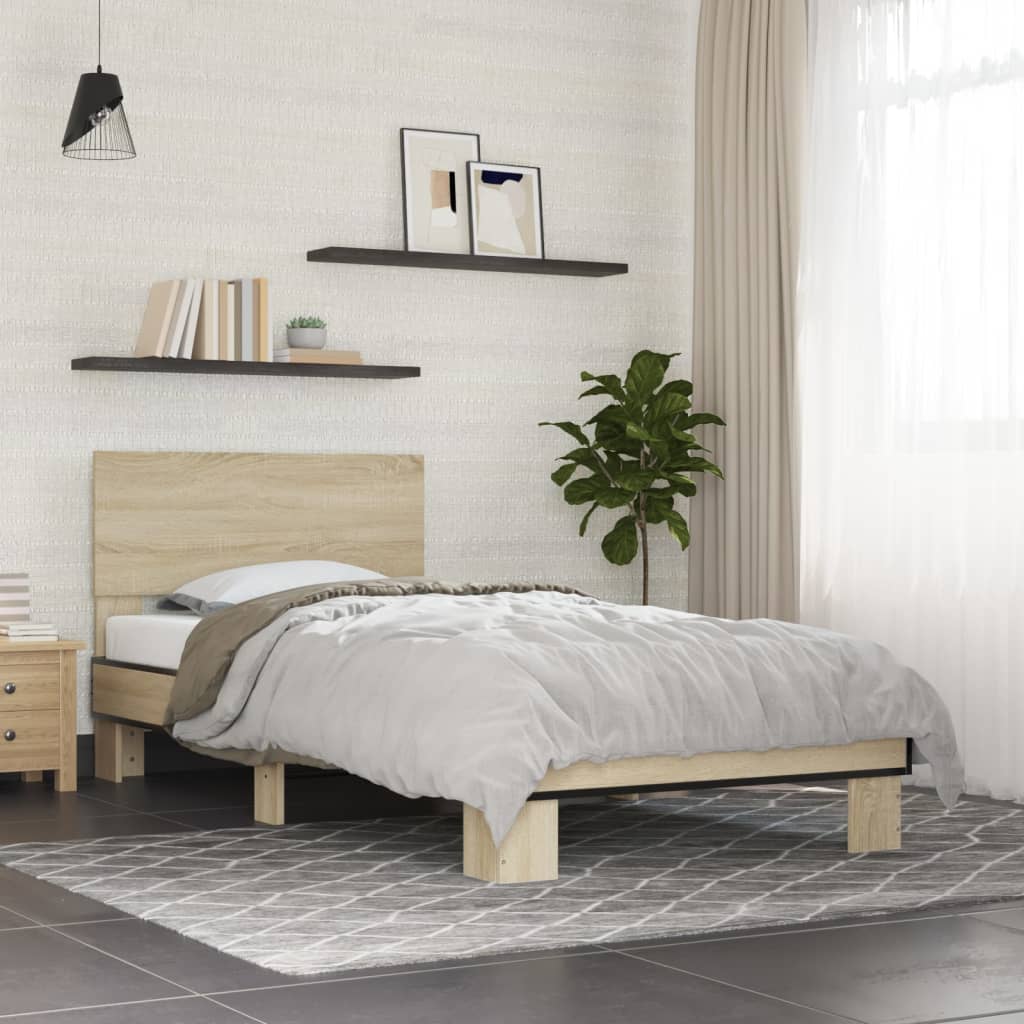 vidaXL Estructura cama madera ingeniería metal roble Sonoma 100x200 cm