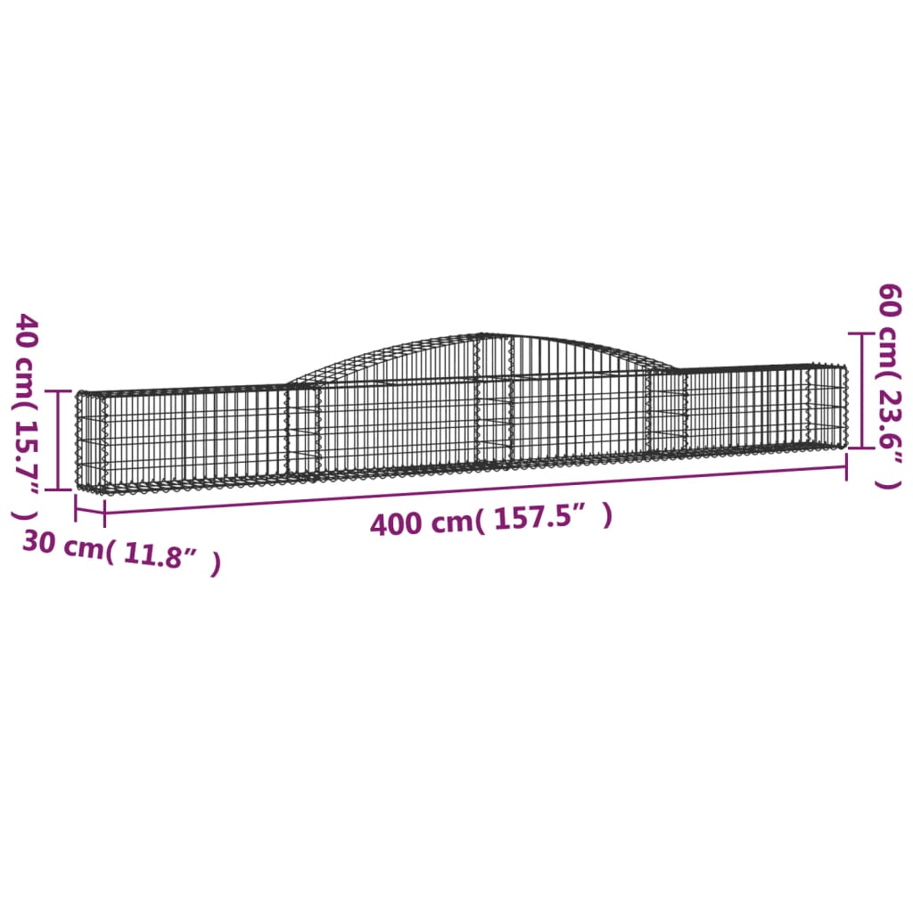 vidaXL Cestas de gaviones 2 uds forma de arco hierro 400x30x40/60 cm