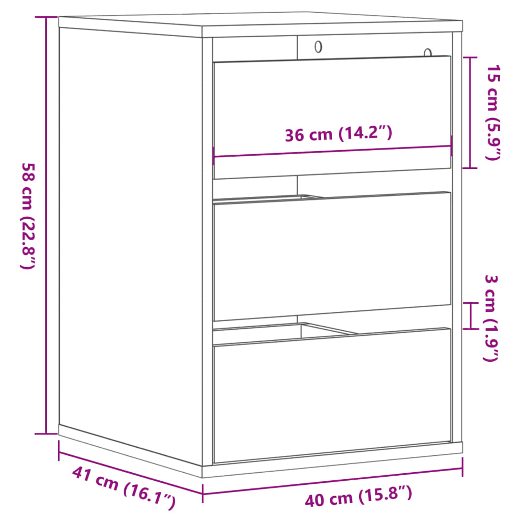 vidaXL Cajonera de esquina madera ingeniería gris hormigón 40x41x58 cm