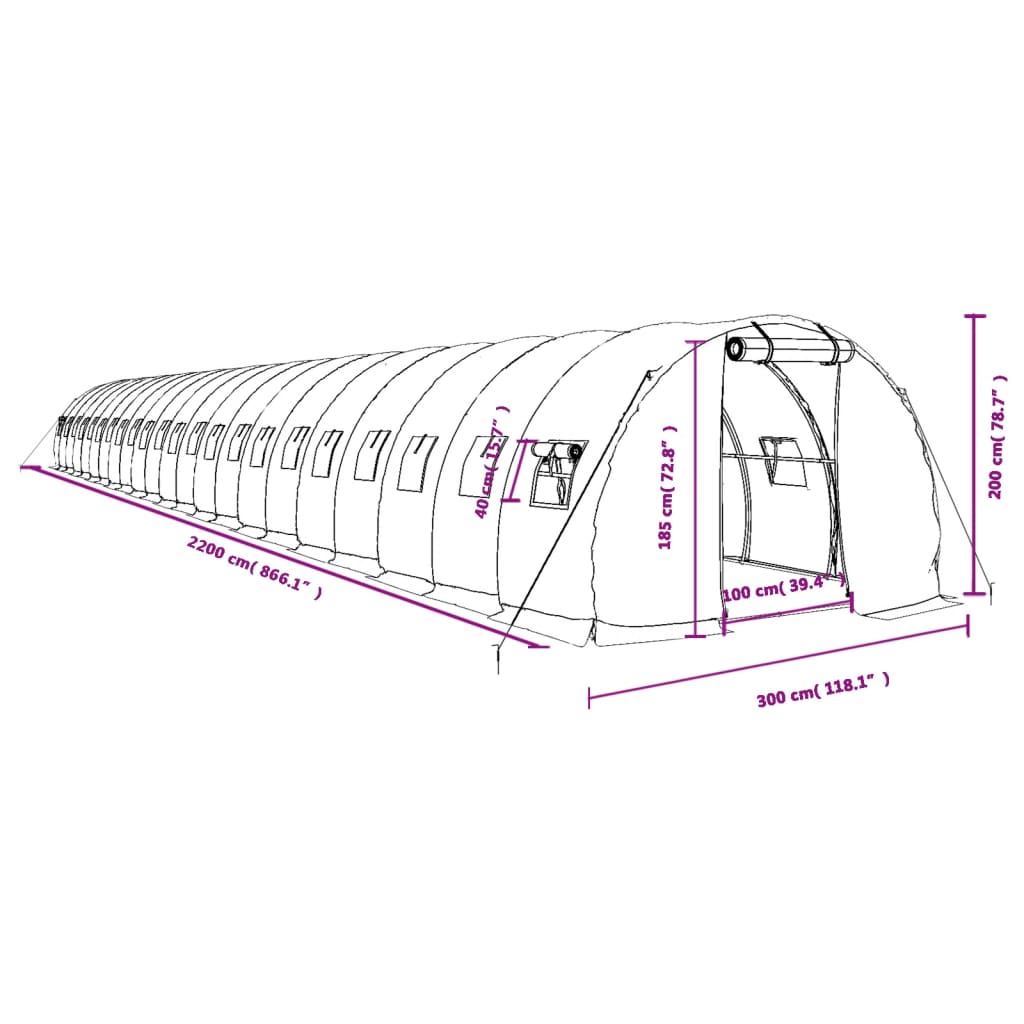 vidaXL Invernadero con estructura de acero blanco 66 m² 22x3x2 m