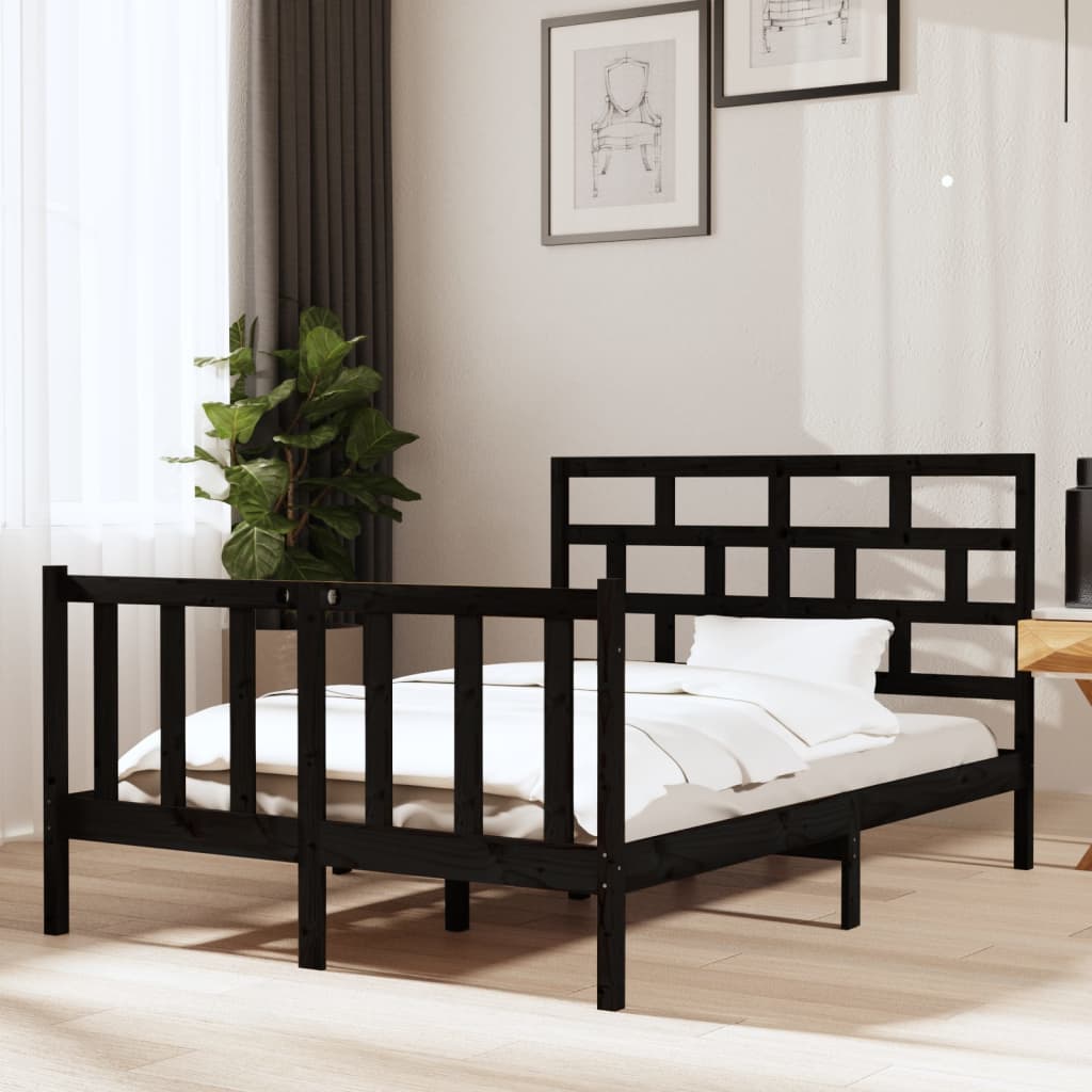 vidaXL Estructura de cama de madera maciza de pino negro 140x190 cm