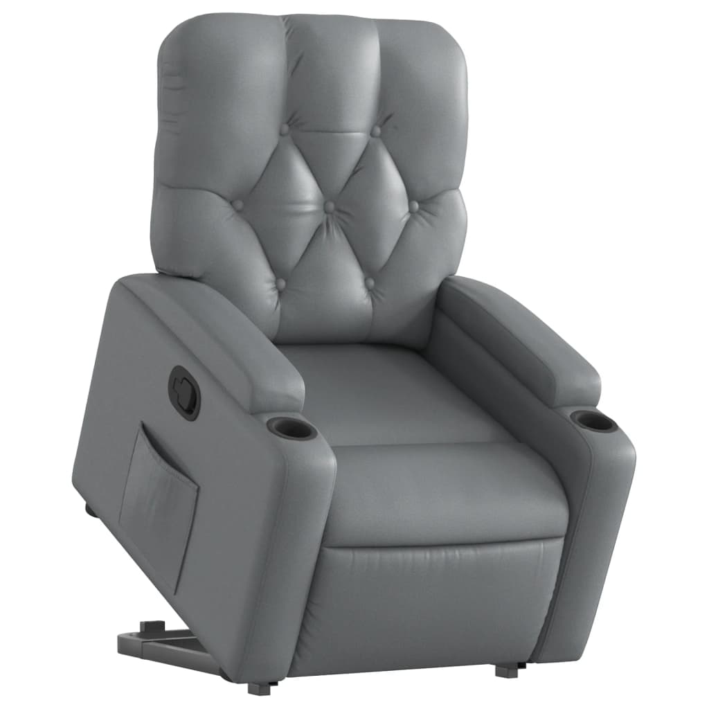 vidaXL Sillón reclinable elevable cuero artificial gris