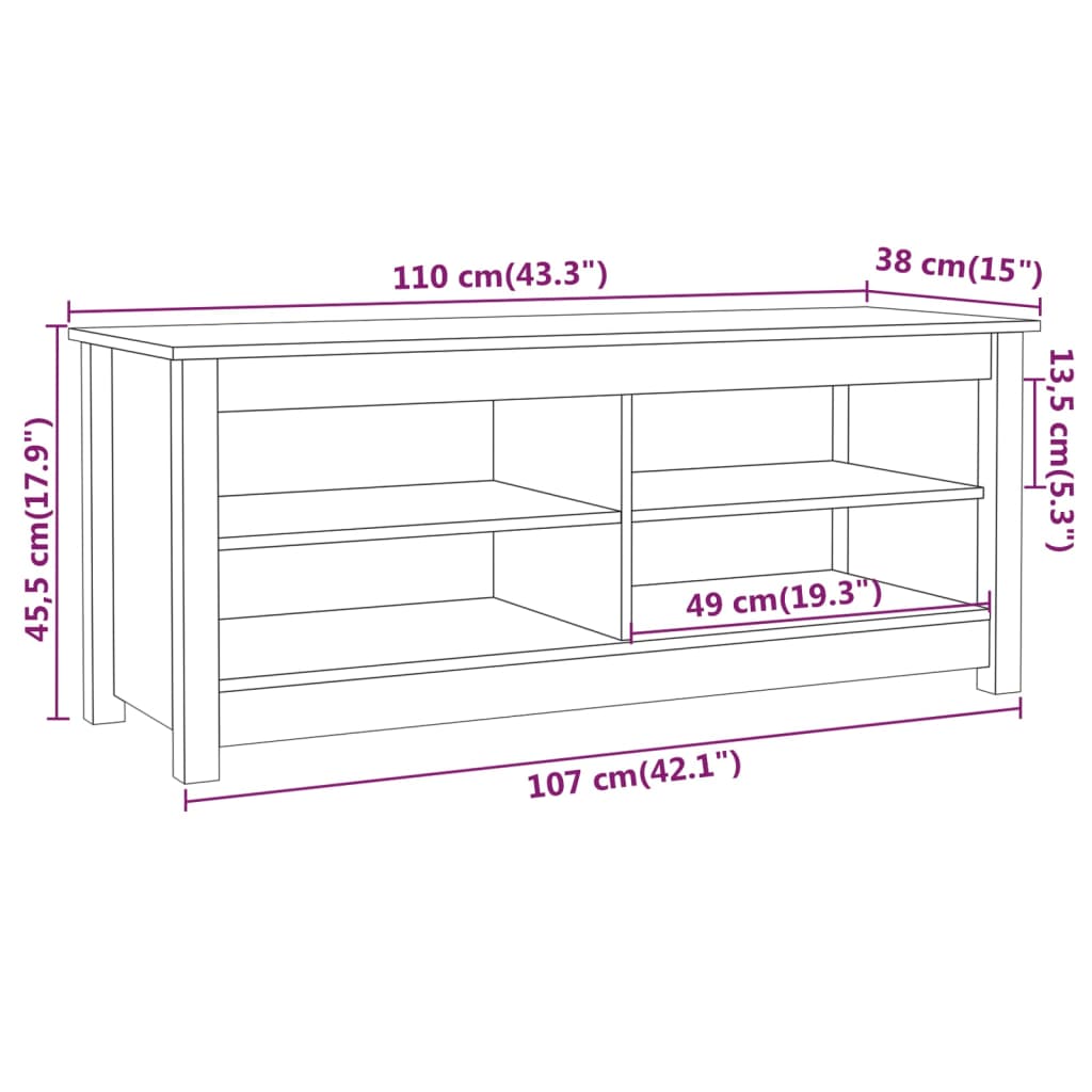 vidaXL Banco zapatero madera maciza de pino negro 110x38x45,5 cm