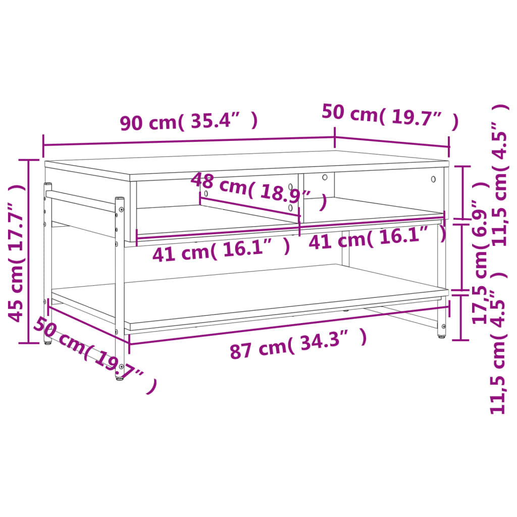 vidaXL Mesa de centro madera contrachapada roble marrón 90x50x45 cm