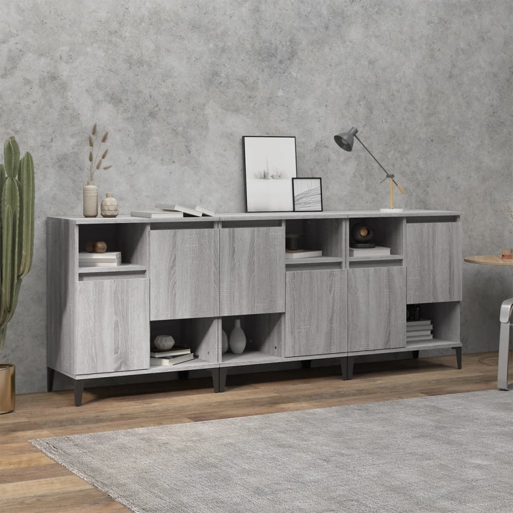 vidaXL Aparadores 3 uds madera contrachapada gris Sonoma 60x35x70 cm