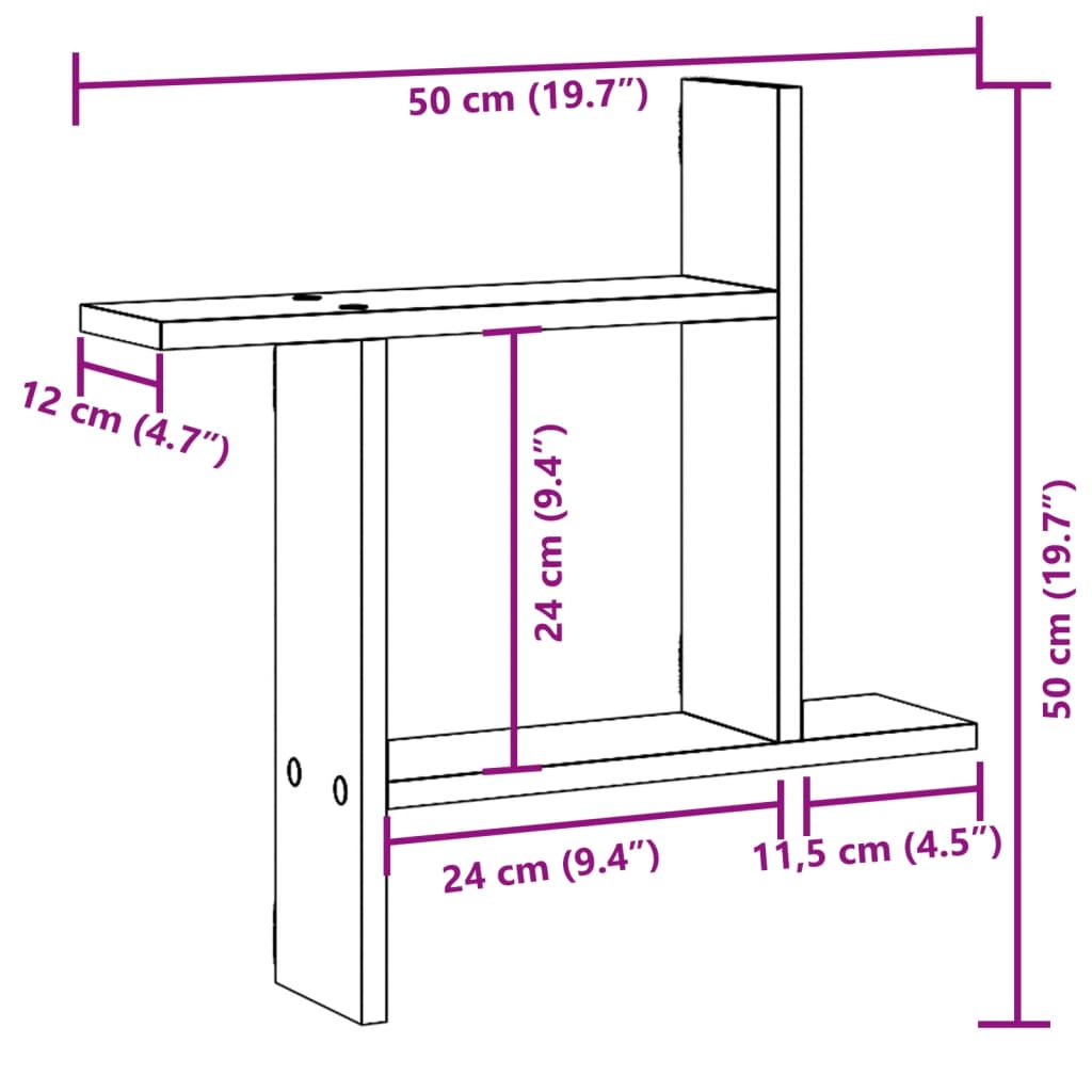 vidaXL Estantes de pared 2 uds madera ingeniería marrón 50x12x50 cm